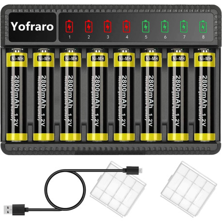 AA Batteries Rechargeable, Yofraro 8-Pack 2800mAh
