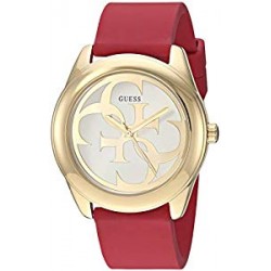 Gold-Tone + Red Stain Resistant Silicone Logo Watch. Color: Red (Model: U0911L1)