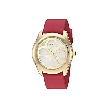 Gold-Tone + Red Stain Resistant Silicone Logo Watch. Color: Red (Model: U0911L1)