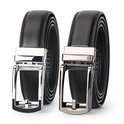 Set of 2 Leather Ratchet Dress Belt for Men Perfect Fit Waist Size up to 44 inches