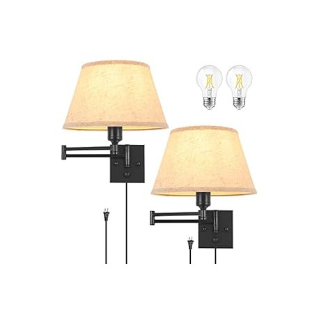 Dimmable Wall Sconce Plug in, Wall Sconces Set of Two Swing Arm Wall Lights