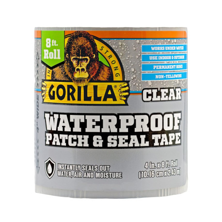 Gorilla Waterproof Patch & Seal Tape, Clear Tape, 4" x 8' (Pack of 1)