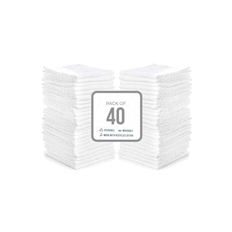 Cotton Washcloths White, 40 Pack, Size: 12”x12”