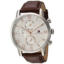 Men's Sophisticated Sport Stainless Steel Quartz Watch with Leather Strap, Brown, 21