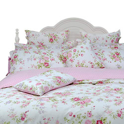 Rose Floral Duvet Cover Set Pink Grid Cotton Girls Bedding