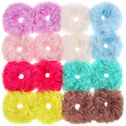 16 Pieces Furry Scrunchies Faux Fur Hair Band Rope