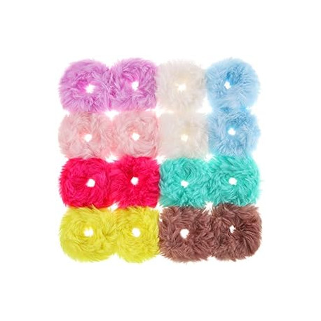 16 Pieces Furry Scrunchies Faux Fur Hair Band Rope