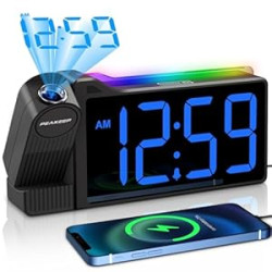 Projection Alarm Clock for Bedroom Ceiling 180° Rotatable