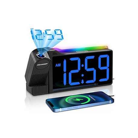 Projection Alarm Clock for Bedroom Ceiling 180° Rotatable