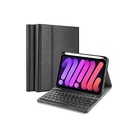 ProCase Wireless Keyboard Case for iPad Mini 7/6, Detachable Protective Cover - Black