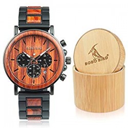 Men’s Casual Wrist Watch, Wood & Stainless Steel Watch
