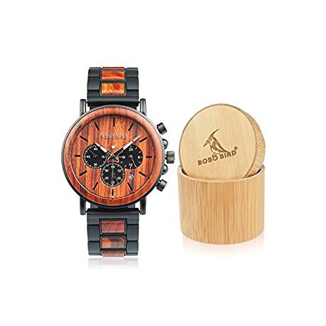 Men’s Casual Wrist Watch, Wood & Stainless Steel Watch