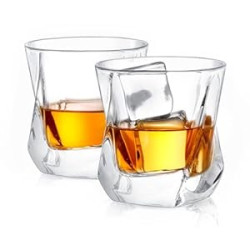 Aurora Crystal Whiskey Glasses, 7.4oz Twisted Whiskey Glass Set of 2