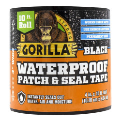 Gorilla Waterproof Patch & Seal Tape, Black Tape, 4" x 10' (Pack of 1)