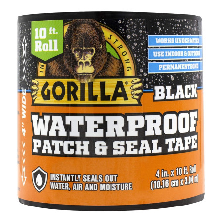 Gorilla Waterproof Patch & Seal Tape, Black Tape, 4" x 10' (Pack of 1)
