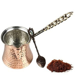Turkish Coffee Pot and Copper Spoon Set - 9 Oz