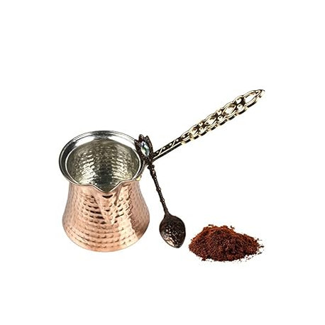 Turkish Coffee Pot and Copper Spoon Set - 9 Oz