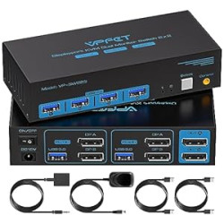8K@60Hz Displayport KVM Switch 2 Monitors 2 Computers