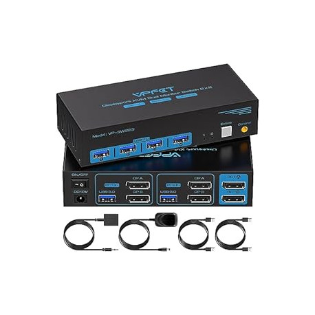 8K@60Hz Displayport KVM Switch 2 Monitors 2 Computers