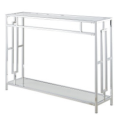 Hall Table for Living Room, Bedroom, Bathroom, 42", Glass/Chrome