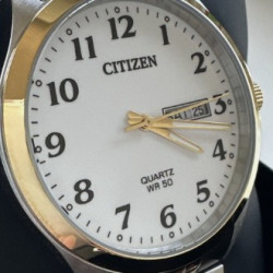 Citizen Men's Quartz Date Gold Silver Stainless Steel Watch 38mm BF5004-93A