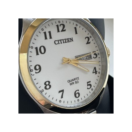 Citizen Men's Quartz Date Gold Silver Stainless Steel Watch 38mm BF5004-93A