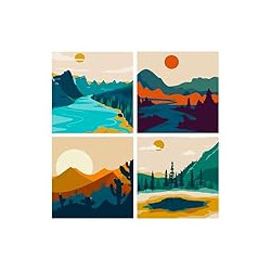 4 Pack Sunset Paint by Number for Adults Beginners