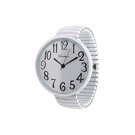 Geneva Super Large Stretch Watch Clear Number Easy Read (White)