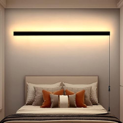 Modern Plug in Long Wall Sconce, 39" Black Matte LED Wall Lights