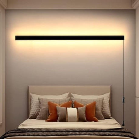 Modern Plug in Long Wall Sconce, 39" Black Matte LED Wall Lights