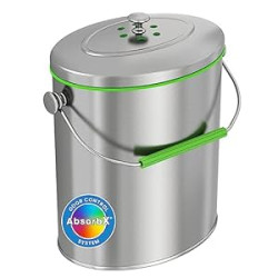 Stainless Steel Compost Bin 1.6 Gallon Includes AbsorbX Odor Filter System