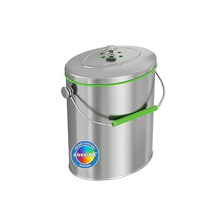 Stainless Steel Compost Bin 1.6 Gallon Includes AbsorbX Odor Filter System