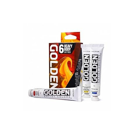 Heavy Body Acrylics by GOLDEN, Intro Set, 6 Color, Professional Acrylic Paint