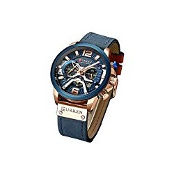 Watch Men with 3 Sub-Dials and Leather Straps, Chronograph Date