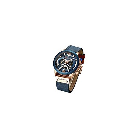 Watch Men with 3 Sub-Dials and Leather Straps, Chronograph Date