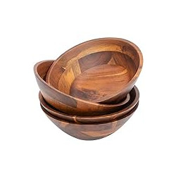 Acacia Wooden Serving Bowls, 7 Inch Set of 4