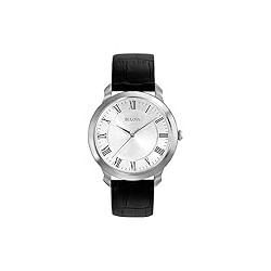 Bulova Men's Classic 3-Hand Quartz Black Leather Strap Watch