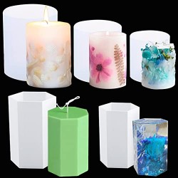 3 Pack Cylinder Candle Molds and 2 Pack Hexagon Shaped Candle Molds Cylinder Light Resin Mold