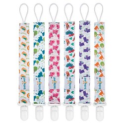 Animal Pacifier Clips, 6 Pack Binky Paci Holder and Leash