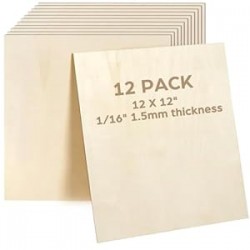 Basswood Sheets, 12 Pack, 12 x 12 x 1/16 Inch, Plywood Sheets