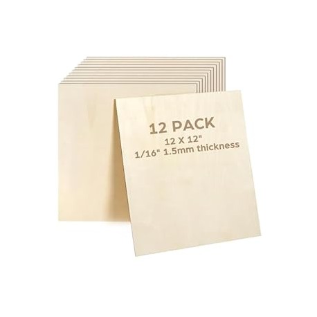 Basswood Sheets, 12 Pack, 12 x 12 x 1/16 Inch, Plywood Sheets