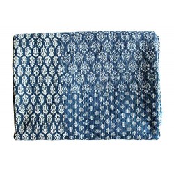 Indigo Color Hand Block Printed Kantha Quilt Throw
