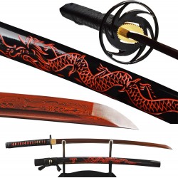 Red Dragon Engraved SAYA Japanese Katana Warrior Sword