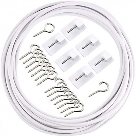 Curtain Wire with Self-Adhesive Hooks 6 Meters 20 Feet 8 Pairs