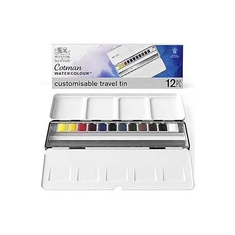 Watercolor Paint Set, Customisable Travel Tin, 12 Half Pan