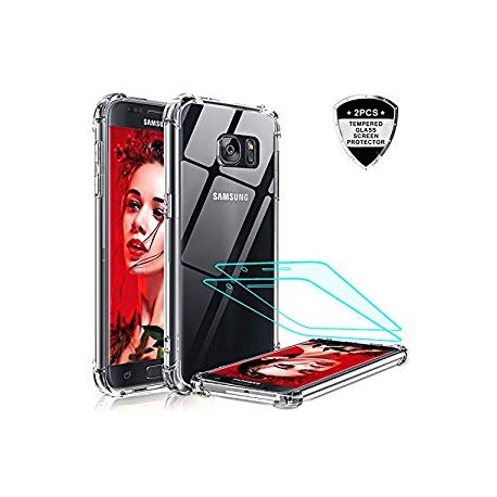 Samsung Galaxy S7 Case with 2 Pack Tempered Glass Screen Protector