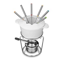 13-Piece Cast Iron Fondue Set, White, 10"