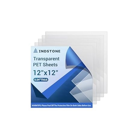 5 Pack 12”x12” x0.04” Clear PET/Plexiglass Sheet,