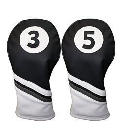 Golf Headcovers Black and White Leather Style 3 & 5 Fairway Head Covers