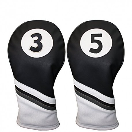 Golf Headcovers Black and White Leather Style 3 & 5 Fairway Head Covers